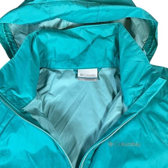 Columbia Womens Small Hide Hooded Windbreaker Rain Jacket Turquoise Lightweight - Picture 12 of 14